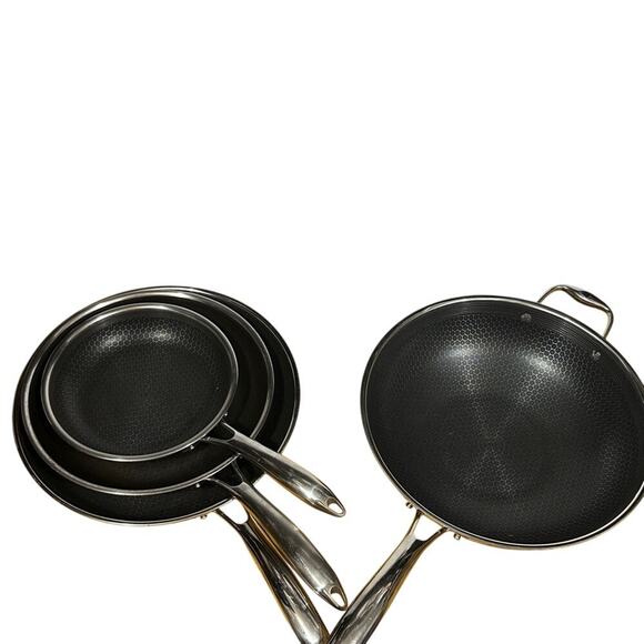 HEXCLAD 4 Piece Nonstick Stainless Steel Frying Pan Set 8 10 12 Wok $600 - Picture 2 of 10